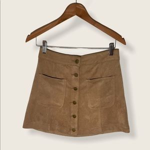 Tan Faux Suede Button Up Skirt from Altar’d State